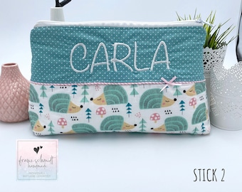Personalized changing bag / diaper bag HEDGEHOG sage-mint with name
