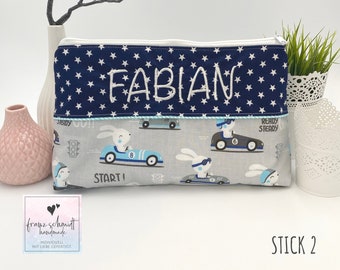 Diaper bag / nappy bag RABBITS IN RACING CARS personalized with name