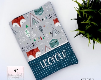 Fox-themed child health record booklet cover with vaccination card pocket • personalized with name