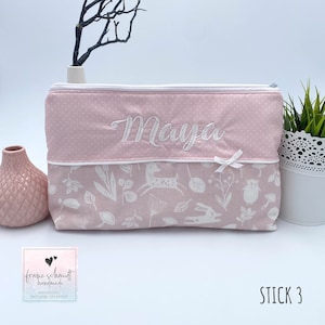 Wickeltasche / Windeltasche WALDTIERE rosa personalisiert mit Namen