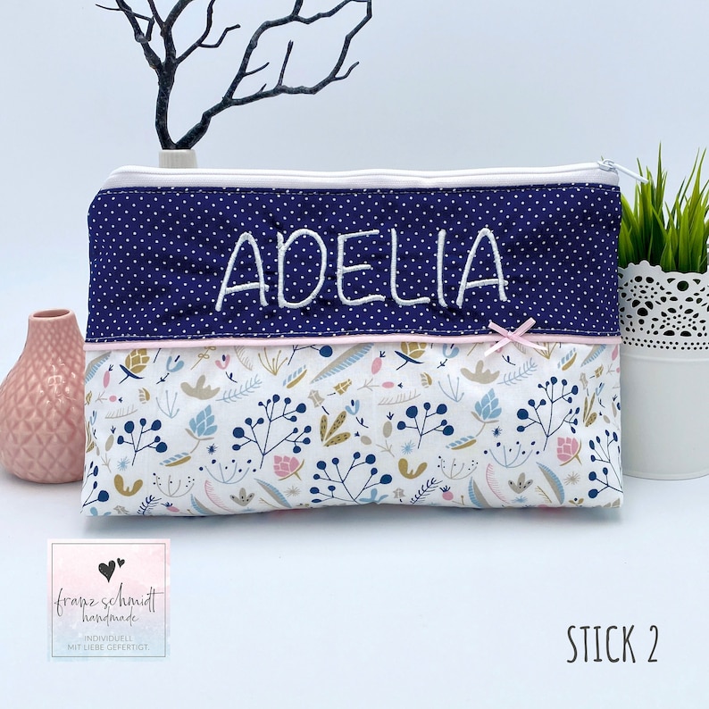 Wickeltasche / Windeltasche BLUMEN personalisiert mit Namen Stick 2