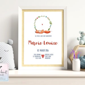 Geburtsdaten Poster Fuchs • Geburtsposter • Geburtsanzeige • Geburtsbild • personalisiertes Geschenk Geburt Taufe