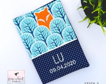 Cubierta de registro de salud infantil de zorro retro con bolsillo para tarjeta de vacunación • Personalizada con nombre