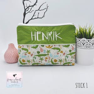 Wickeltasche / Windeltasche KROKO grün-beige personalisiert mit Namen