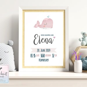 Geburtsdaten Poster Wal • Geburtstafel • Geburtsposter • Geburtsanzeige • Geburtsbild • personalisiertes Geschenk Geburt Taufe