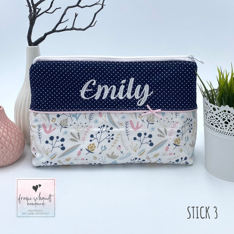 Wickeltasche / Windeltasche BLUMEN personalisiert mit Namen Stick 3