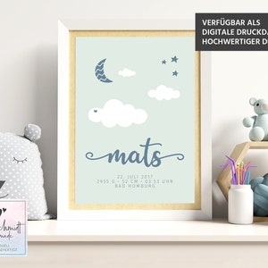 Geburtsdaten Poster Wolke • Geburtstafel • Geburtsposter • Geburtsanzeige • Geburtsbild • personalisiertes Geschenk Geburt Taufe