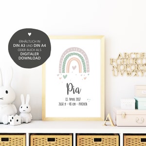 Geburtsdaten Poster Regenbogen • Geburtstafel • Geburtsposter • Geburtsanzeige • Geburtsbild • personalisiertes Geschenk Geburt Taufe
