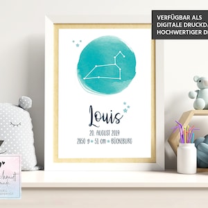 Geburtsdaten Poster Sternzeichen • Geburtstafel • Geburtsposter • Geburtsanzeige • Geburtsbild • personalisiertes Geschenk Geburt Taufe