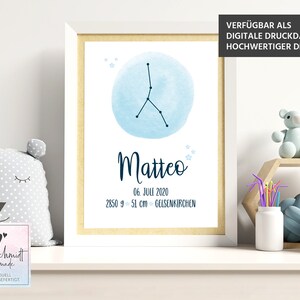 Geburtsdaten Poster Sternzeichen • Geburtstafel • Geburtsposter • Geburtsanzeige • Geburtsbild • personalisiertes Geschenk Geburt Taufe