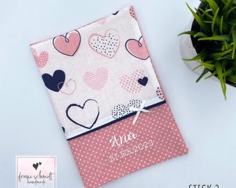 Personalized baby record book cover with hearts and name