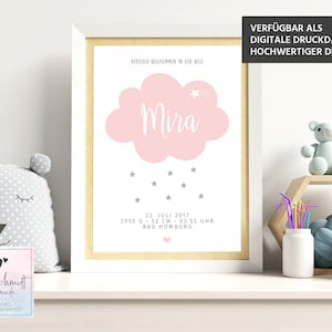 Geburtsdaten Poster Wolke • Geburtstafel • Geburtsposter • Geburtsanzeige • Geburtsbild • personalisiertes Geschenk Geburt Taufe