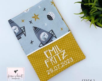 Child health record booklet cover ROCKET with vaccination card pocket • personalized with name