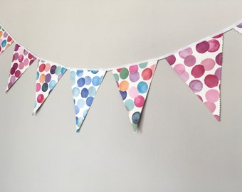 Wimpelkette Happy Dots  •Wimpelkette aus Wachstuch•Wimpelkette Outdoor•ab 100cm