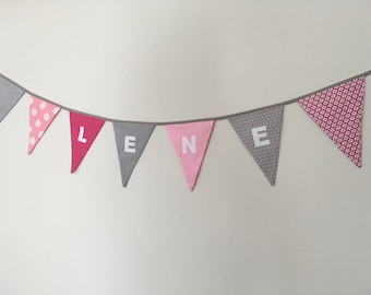 Ab 14,50EUR/m • Wimpelkette • Grau/Rosa/Pink • personalisierte Wimpelkette • Wimpelkette mit Namen