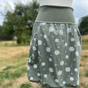 Knielanger oliv grüner Pusteblumen Rock Jersey Taillenrock Damen Rock mit Taschen Blume Bild 8