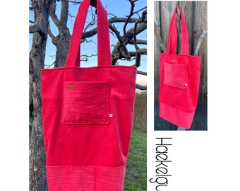 Tasche Shopper Breitcord rot mit Innentasche Außentasche Kord