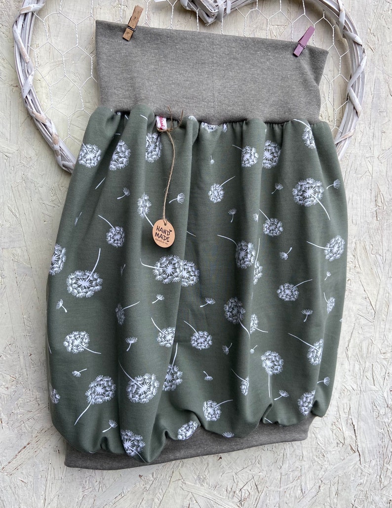 Women's balloon skirt Pusteblume jersey green olive flower image 5