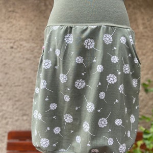 Knielanger oliv grüner Pusteblumen Rock Jersey Taillenrock Damen Rock mit Taschen Blume Bild 4