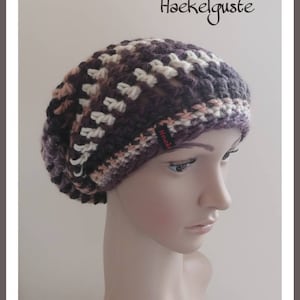 Beanie Natural Tones, Crochet Cap 56 cm Longbeanie Hippie Wool Hat Women brown beige Hipster
