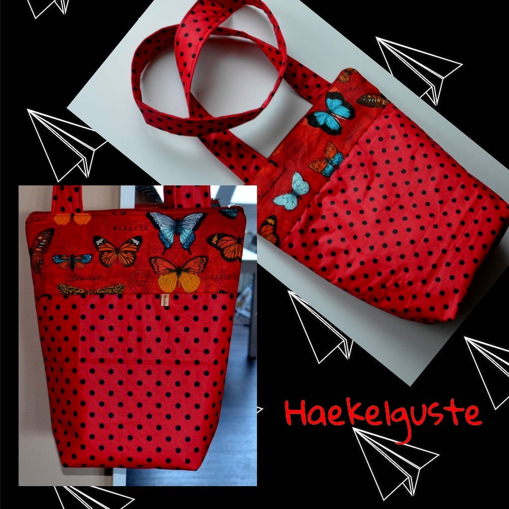 Schultertasche Shopper Schwarz Innen Rot Tasche Handtasche