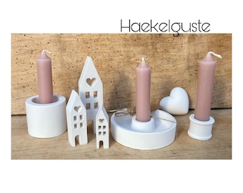 Kerzenhalter Lichterhäuser Teelichthalter weiß Deko Landhaus Shabby Kerzenständer Geschenk Stabkerze Hygge Scandi Haus Kerzenteller