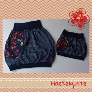 Mami Tochter Ballonrock " Kirsche " Jersey dunkelblau Punkte Partnerlook Mutter Tochter Mädchen Rock Cherry Rockabilly Curvy
