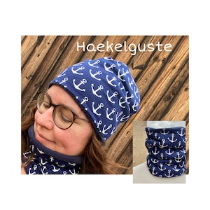 Beanie &quot; Anchor &quot; Turn Cap o. Loop Ladies Cap Dark Blue Lined Transition 2 Layers Sea Teenager Teen Girl Longbeanie Sea Love Baltic Sea