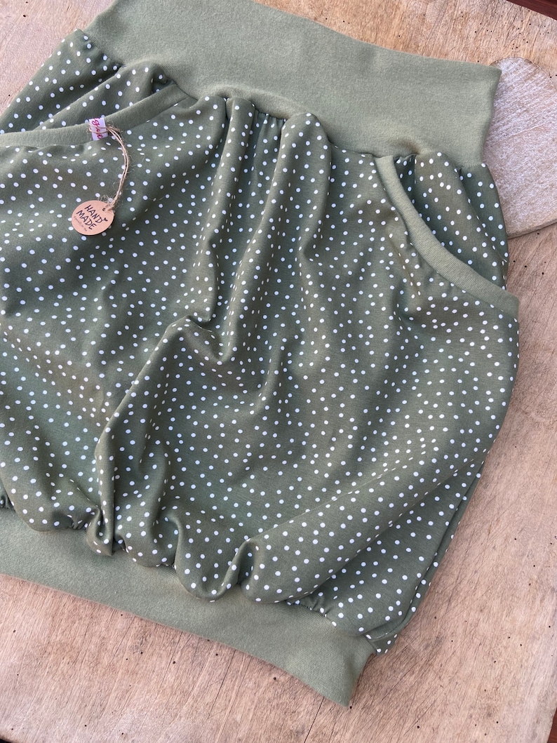 ORGANIC balloon skirt desired size jersey olive dots women's skirt green with pockets image 4