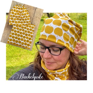 Beanie " Apple " Turn Cap o. Loop Ladies Cap Mustard Yellow Okker, Transition, 2 ply, lined