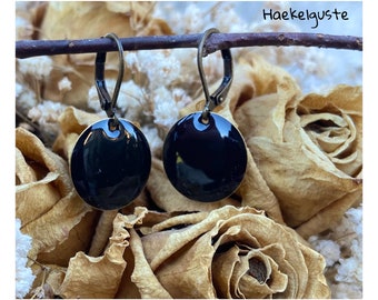 large 20 mm enamel earrings black disc earrings