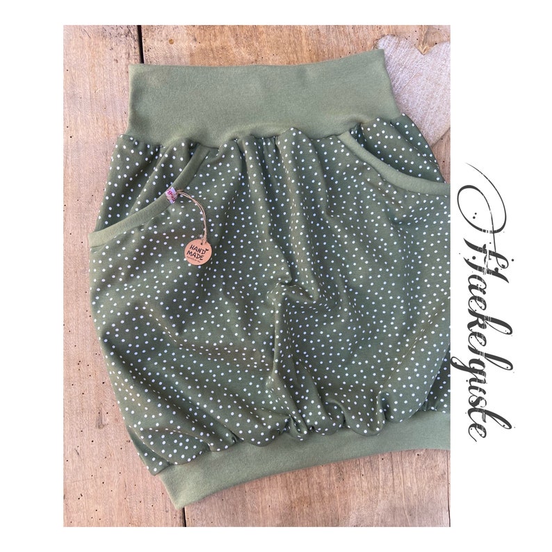 ORGANIC balloon skirt desired size jersey olive dots women's skirt green with pockets image 1