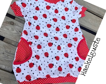 Kleid Marienkäfer Kurz - Langarm Mädchen ladybug Kleid rot Punkte weiß Kinderkleid weiß