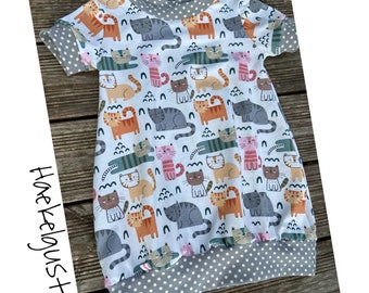 Kleid " Katzen " Kurz - Langarm Mädchen Apfel Kleid weiß Punkte weiß Kinderkleid Ballonkleid