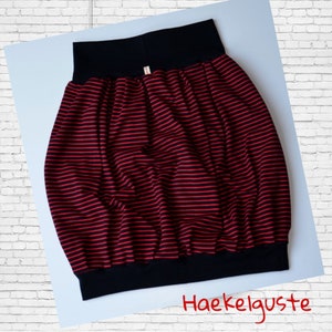 XS - XXL Ballonrock  " Streifen " Jersey Damen Rock rot schwarz gestreift