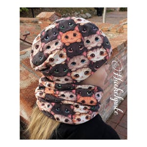 Beanie Katzen Mütze oder Loop im Set Mädchen Übergang Cat Fleece gefüttert Mütze Mädchen