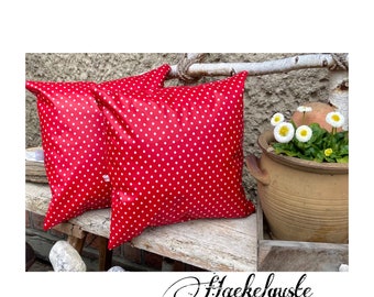 2 Pünktchen Outdoorkissen Set Wachstuch Sitzkissen rote Kissen mit Punkte Garten Gartenbank Wetterfest Wasserabweisend