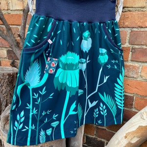 Knee-length skirt Autumn Night jersey ladies skirt flowers grasses turquoise petrol image 3