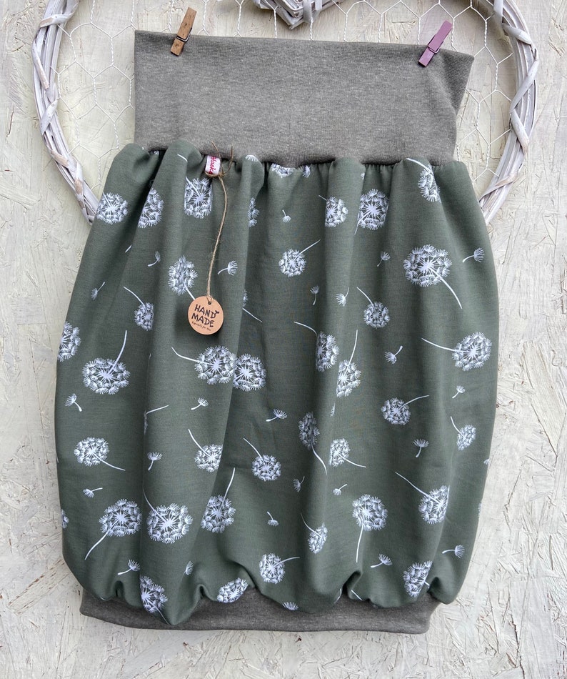 Women's balloon skirt Pusteblume jersey green olive flower image 3