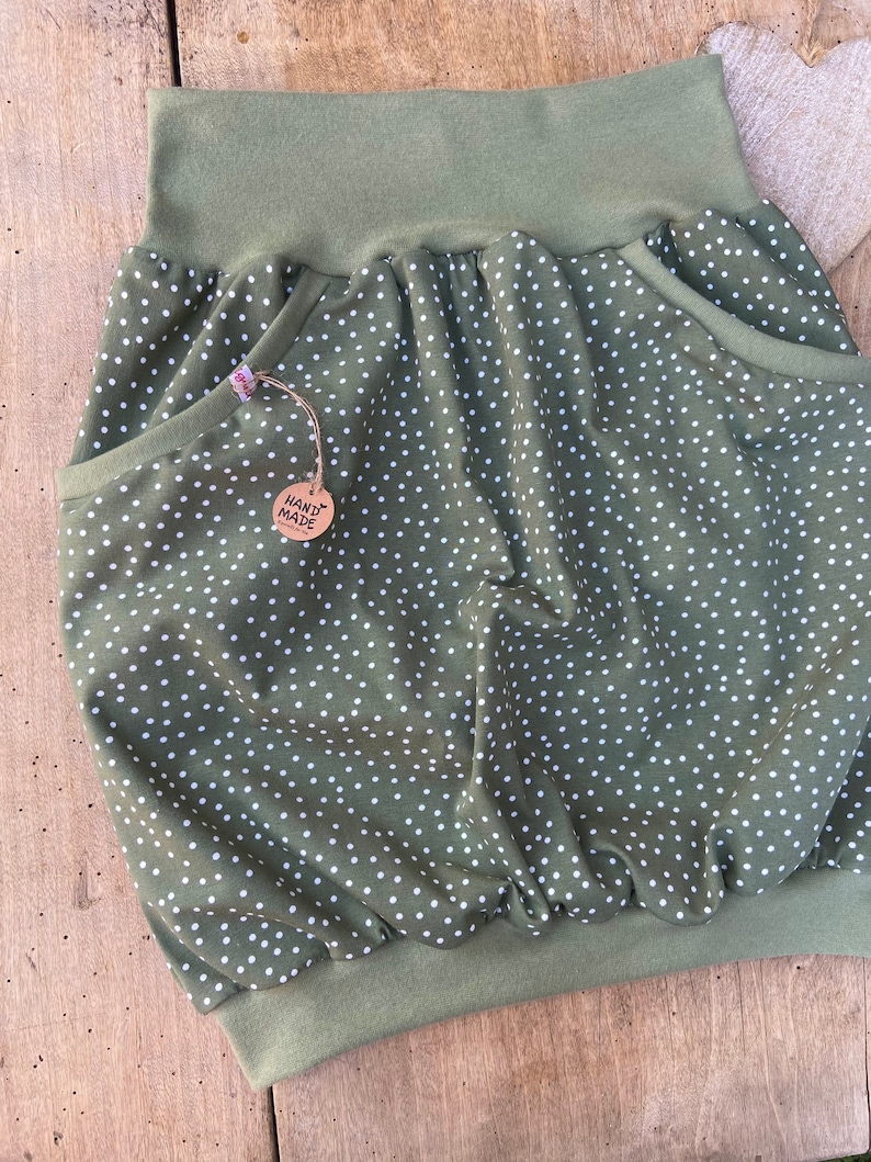 ORGANIC balloon skirt desired size jersey olive dots women's skirt green with pockets image 2