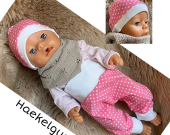 Set 2tlg Baby Erstlings Frühchen Hose + Mütze Geschenk Geburt Baby Born rosa Punkte Puppenkleidung New Born Neugeborenen  Jogger Pants