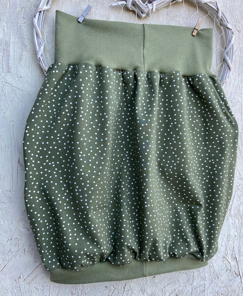 ORGANIC balloon skirt desired size jersey olive dots women's skirt green with pockets image 5