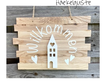 Türschild Willkommen Haus Geschenk Hauseinweihung Freundin Türschild Holzschild Eingang  neues Heim Zuhause Hochzeit