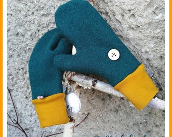 Damen Wollwalk  Handschuhe Fäustlinge petrol Schurwolle Naturwolle nachhaltig Geschenk Freundin Frau Oma Mama