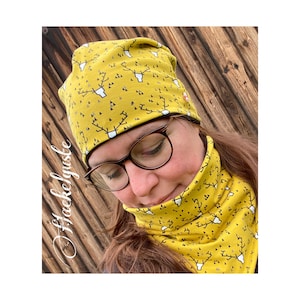 Beanie &quot; Deer &quot; Beanie or Loop Women&#39;s Longbeanie mustard yellow black Set Autumn
