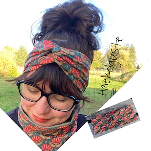 Headband Beanie Loop Cuffs Ladies Set Gift Hat Arm Warmers Girlfriend Birthday Retro Flowers Olive Autumn Beanie Transition Haedband