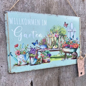 Türschild Willkommen im Garten, Türschild, Blechschild,  Geschenk Freundin, Kollegin