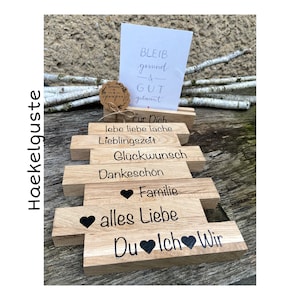 Fotohalter Holz Bilderleiste Geschenk Hochzeit Tischdeko Bildhalter Kartenhalter Hebamme personalisiert Postkartenhalter