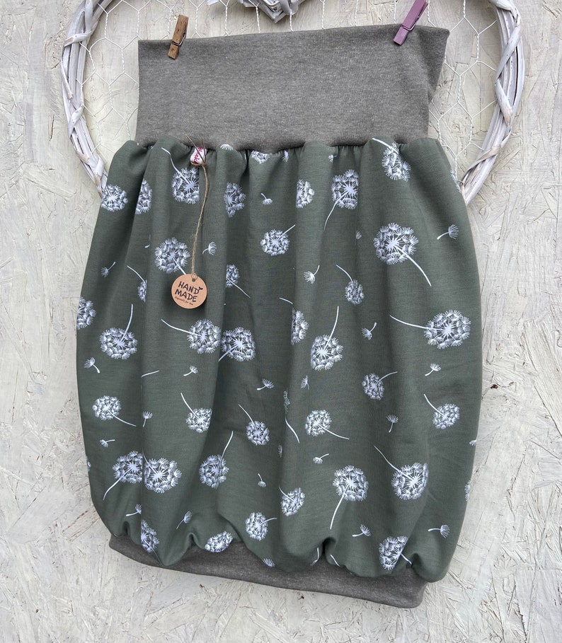 Women's balloon skirt Pusteblume jersey green olive flower image 4