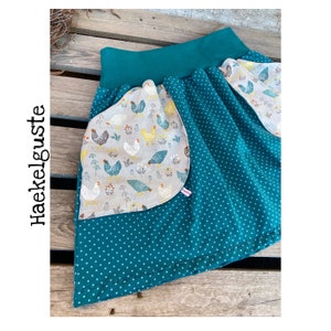 Ladies flock of chickens skirt petrol dots chicken village child country life chickens